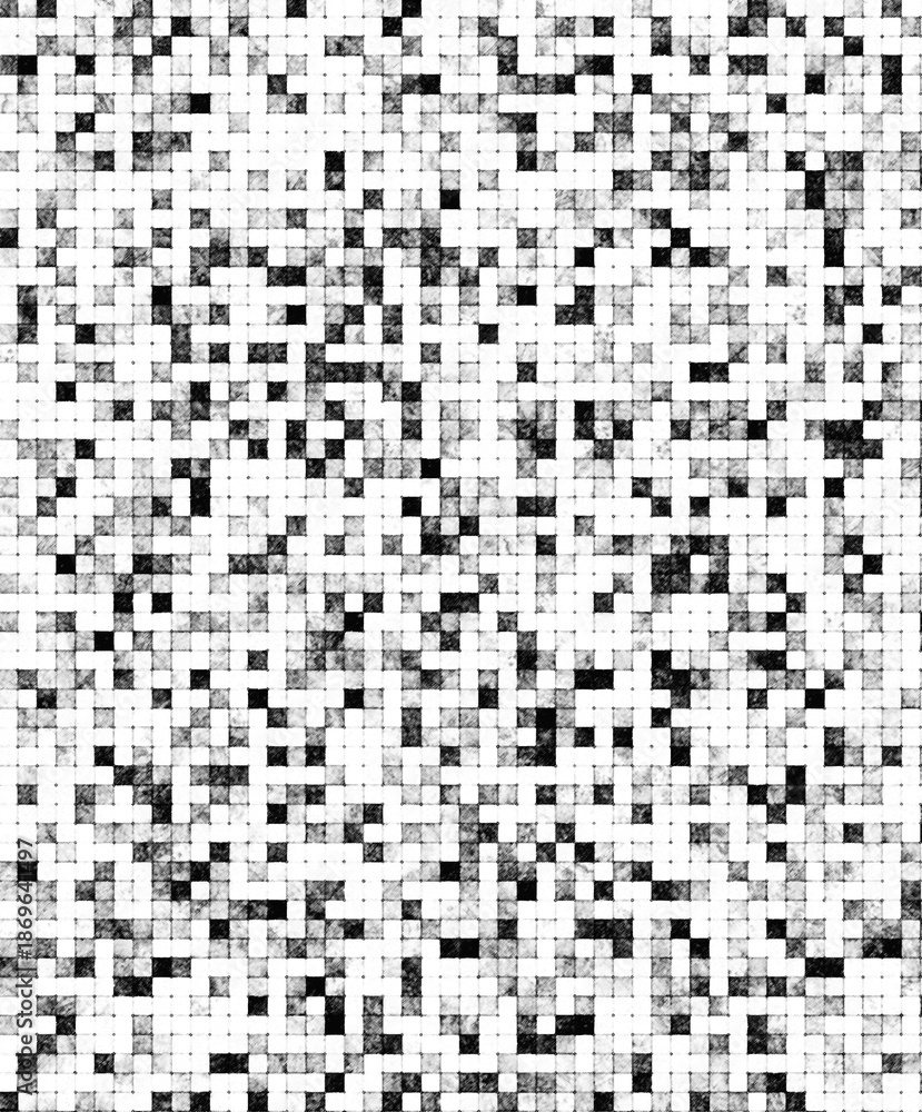 Fototapeta premium Black and white chaotic pixel grid texture background