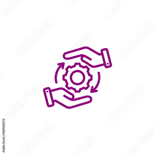 Hands turning a gear isolated on transparent background