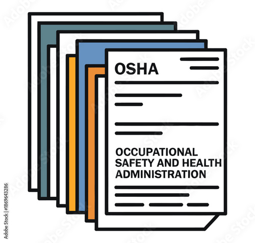 Stack of regulatory documents featuring the OSHA safety compliance notice.
