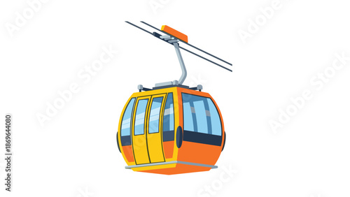 Brightly colored orange and yellow cable car gondola, a modern mode of transportation for scenic mountain travel or ski resort access.