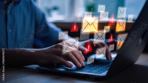 Navigating the digital threat: person handling spam emails and cybersecurity risks