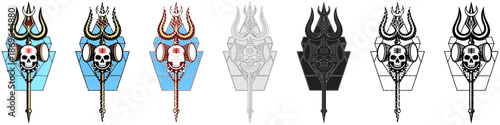 Lord Shiva vector icon set in modern minimalist style. Mahadev illustration featuring trishul, damru, third eye, and sacred Hindu symbolism