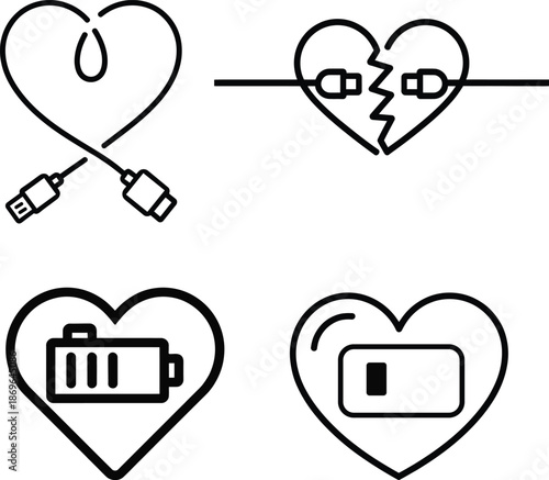 Valentine Tech Love Line Icons Set