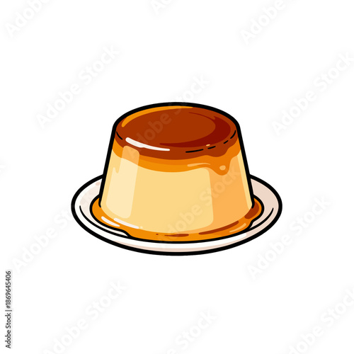 [Vector EPS]Delicious caramel custard pudding on a white plate