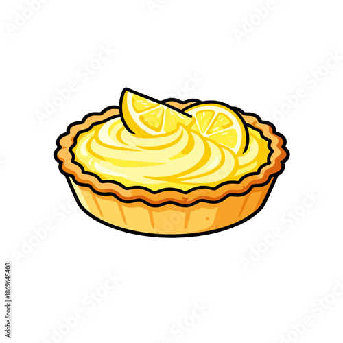 [Vector EPS]Delicious lemon tart with creamy filling and fresh lemon slices