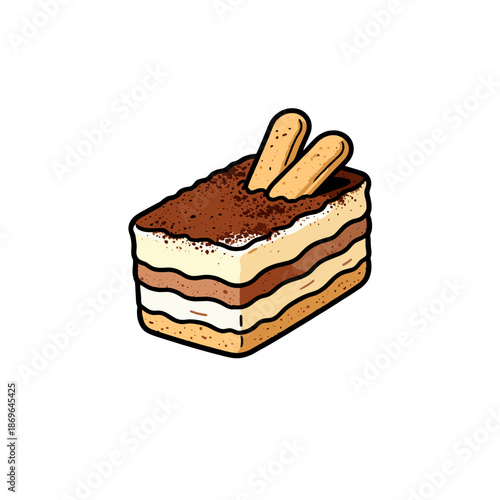 [Vector EPS]Delicious layered tiramisu cake with ladyfingers on top