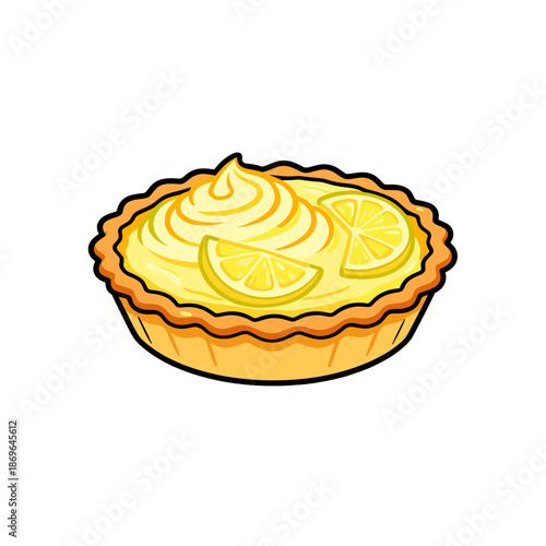 [Vector EPS]Delicious lemon tart with creamy filling and fresh lemon slices