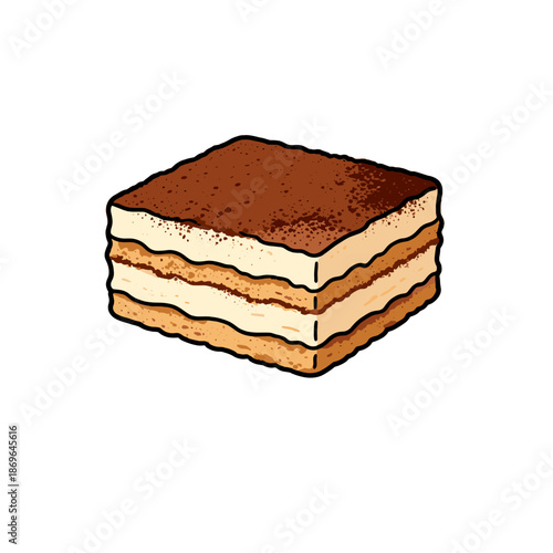[Vector EPS]A delicious slice of tiramisu cake with layers of cream and cocoa powder