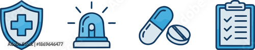A collection of essential medical and emergency service icons representing healthcare and critical situations