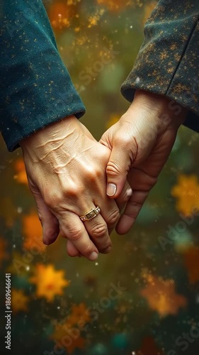 A couple holding hands with a wedding ring on their fingers