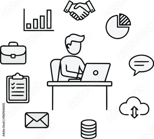 A dedicated professional meticulously manages diverse business tasks from a modern desk environment