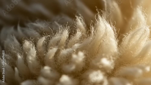 Macro shot of soft fluffy plant fibers in warm golden light.