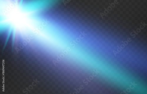 Turquoise sun light rays shining from the upper left corner on a dark checkered background. Soft turquoise glow with gentle radiant beams and light effects.