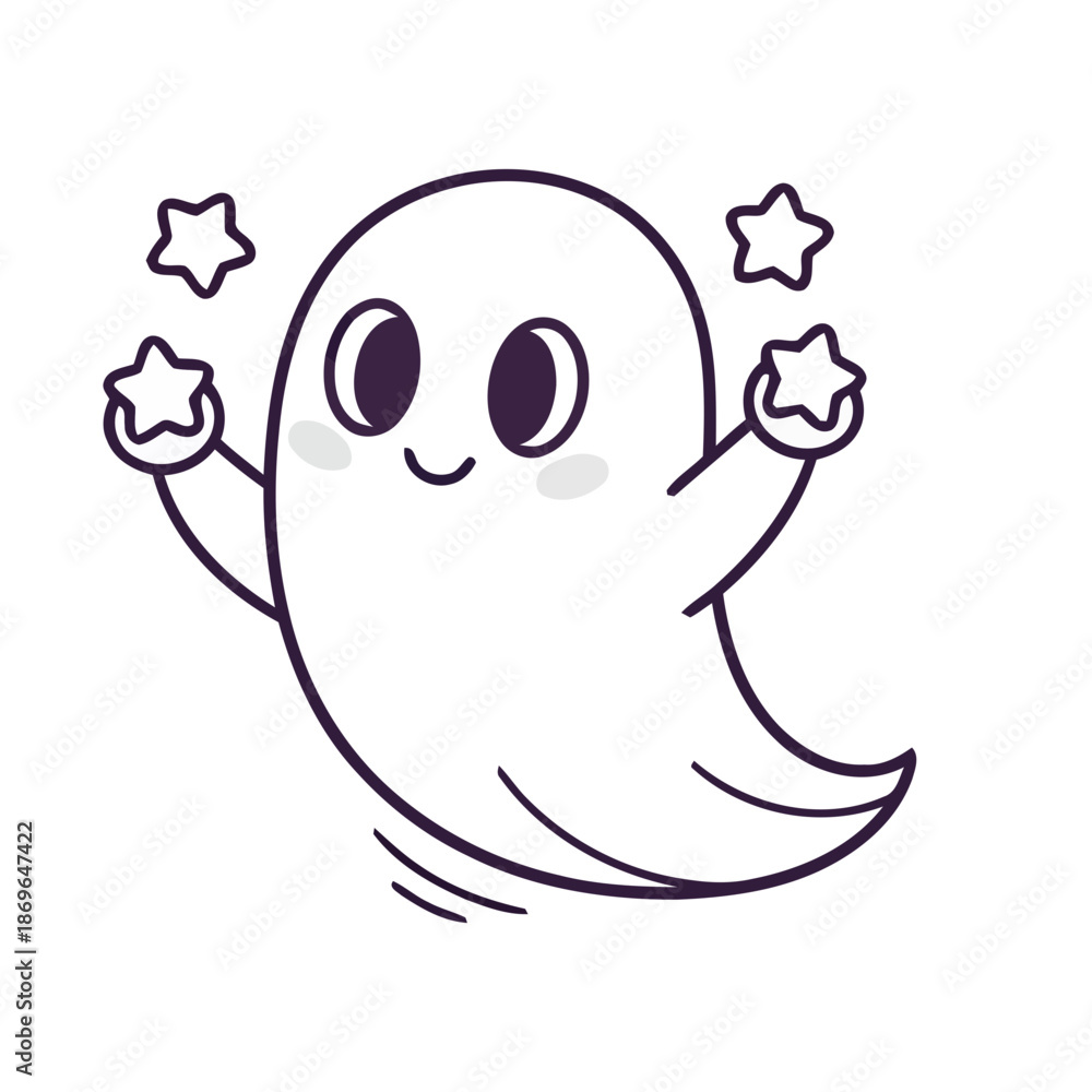 Obraz premium A cute cartoon ghost character with stars floating around it in a playful and whimsical illustration