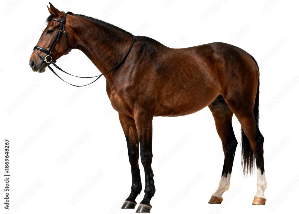 Obraz premium [Transparent Background PNG]Brown Thoroughbred Horse in Bridle