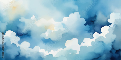 A beautiful bright blue summer sky filled with fluffy white cumulus clouds across a clear nature cloudscape and atmosphere