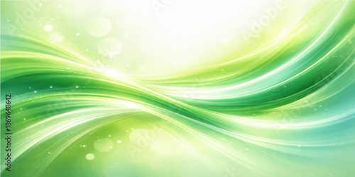 Abstract green background featuring bright flowing waves and digital curves creates a vibrant nature-inspired vector illustration with motion texture for a modern wallpaper design