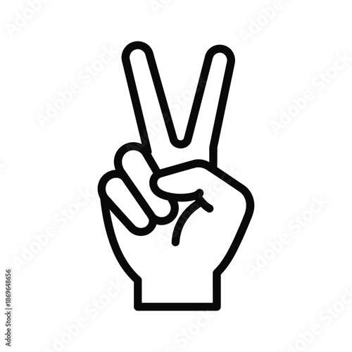 Vector illustration icon a black line drawing of a hand making the peace sign isolated on white background with fingers up in a gesture of victory or solidarity