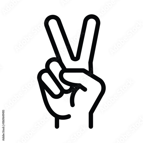 Vector illustration icon a black line drawing of a hand making peace sign isolated on white background with fingers up in a v shape gesture