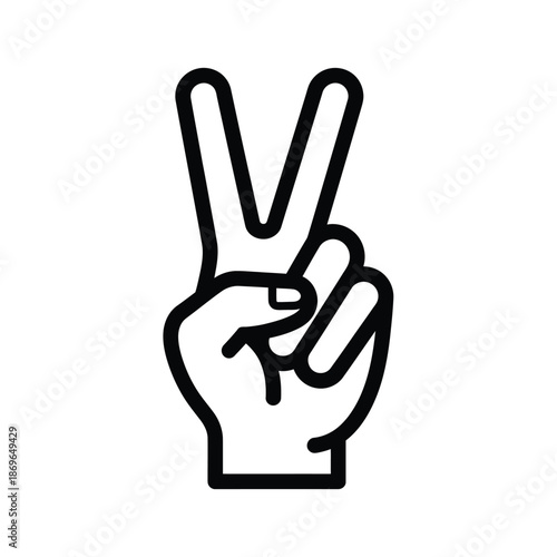 Vector illustration icon a black line drawing of a hand making peace sign isolated on white background with fingers up in a v shape gesture