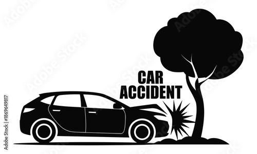 Automobile Crash Accident Car Hitting Tree Traffic Safety Illustration