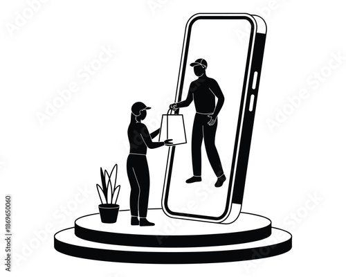 Mobile Screen Parcel Handover Contactless Home Delivery Service Concept Art