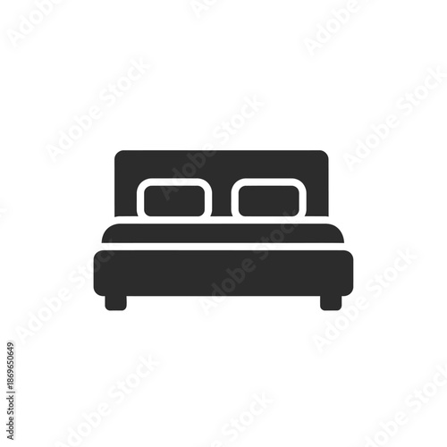 Vector illustration icon a simple black icon of a bed with two pillows on a white background