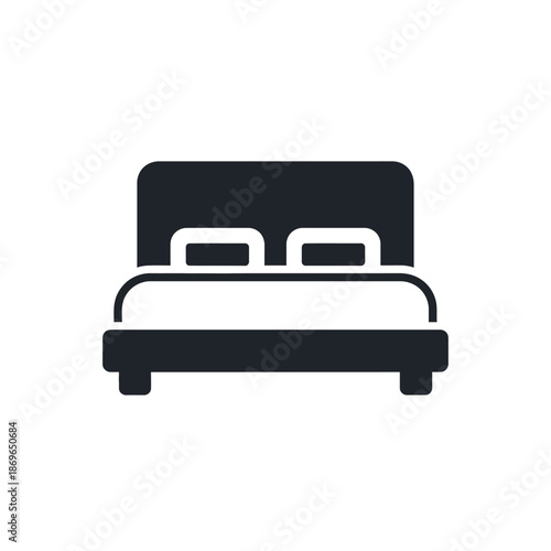 Vector illustration icon a simple black icon of a bed with a headboard and two pillows on a white background