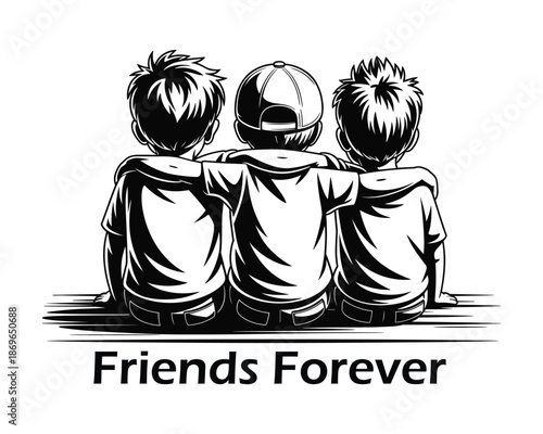 Three Friends Together Forever Emblem Happy Friendship Concept 