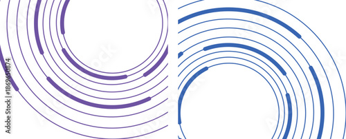 Abstract Tech Circular Line Vector Set with Minimalist Map Shapes