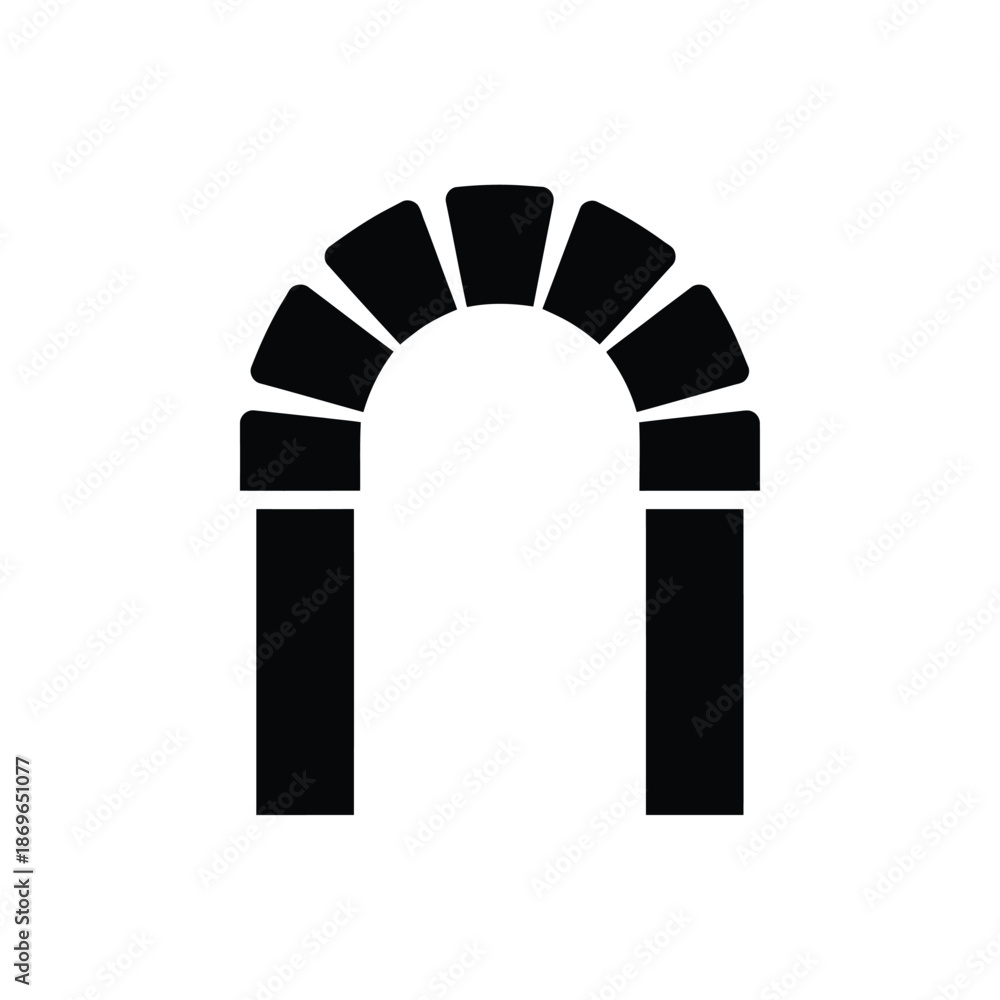 Fototapeta premium Vector illustration icon a black silhouette of an archway with a rounded top and two columns on a plain white background