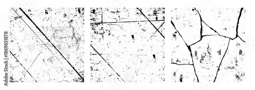 Set of  black and white grunge textures with scratches and cracks
