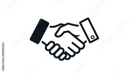 Vector illustration of a business handshake icon symbol representing a successful deal partnership and agreement between people in a professional meeting