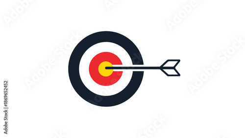 Target with an arrow precisely hitting the bullseye, symbolizing goal achievement and accuracy, on an isolated white background.