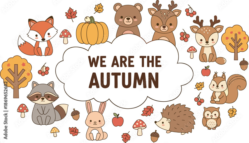 Obraz premium Whimsical Autumn Scene with Animals and Fall Elements