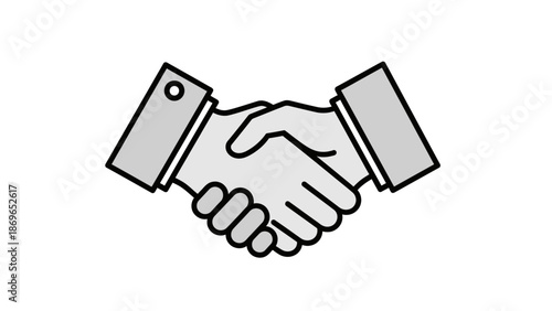 Handshake Outline Icon with Grey Fill Representing Business Agreement and Partnership on Isolated White Background