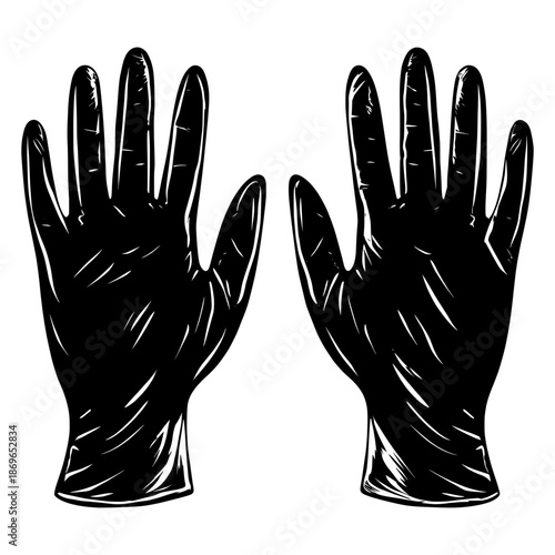 Black gloves displayed on a white background for various uses