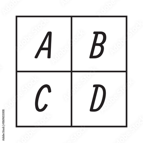 abcd characters. black abcd letter on red border. first 4 alphabet. the ABCD letters of the english alphabet on a white isolated background