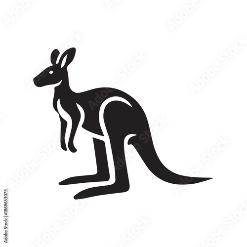 A black and white silhouette illustration of a kangaroo, representing wildlife and Australia