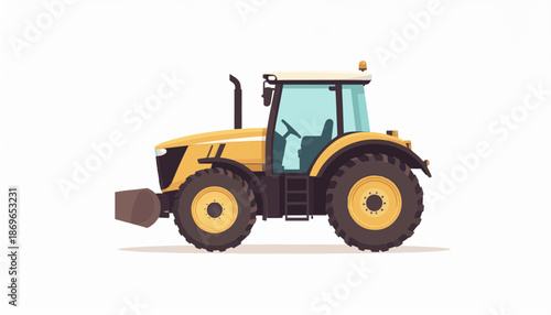Modern Yellow Agricultural Tractor Illustration for Farming and Agribusiness Isolated on White Background