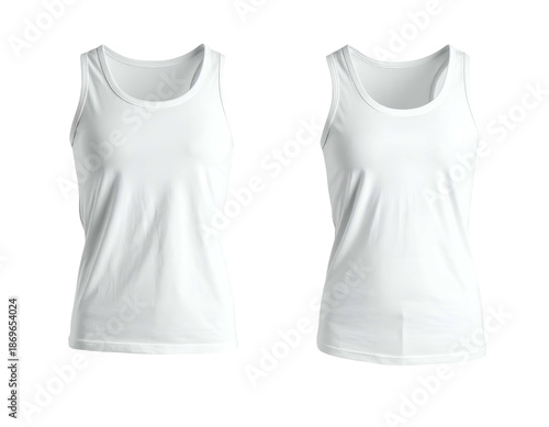 Two plain white sleeveless tops, front and back views (2)