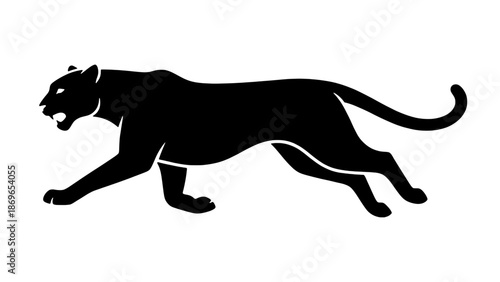 A powerful panther prowling silhouette vector illustration on a transparent background representing strength and agility for athletic branding and wild cat conservation.