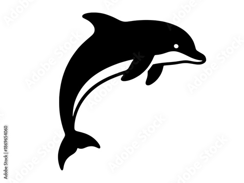 A dynamic dolphin jumping silhouette vector graphic isolated on a transparent background for maritime logos and ocean-themed artistic projects.