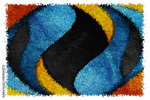 Dynamic Abstract Design With Textured Blue and Yellow Swooping Curves Over a Dark Grunge Base, Made of cubes
