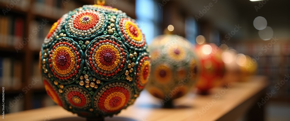 Fototapeta premium Library exhibit comparing global seed ball traditions