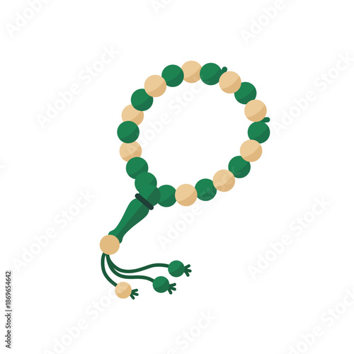 Islamic Prayer Beads Tasbih Illustration Green Beige Spiritual Devotion