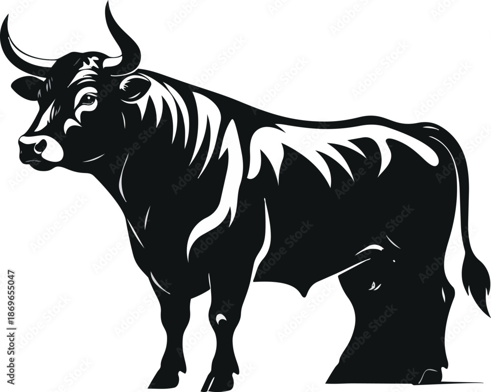 Fototapeta premium Bull Silhouette Vector Illustration
