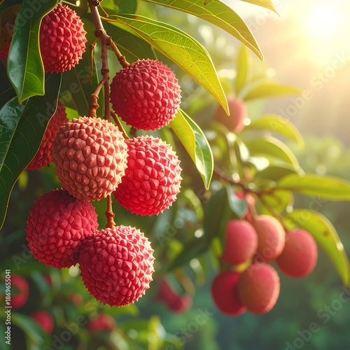 Lychee Fruit on the Tree - A Tropical Delight in the Sunlight.