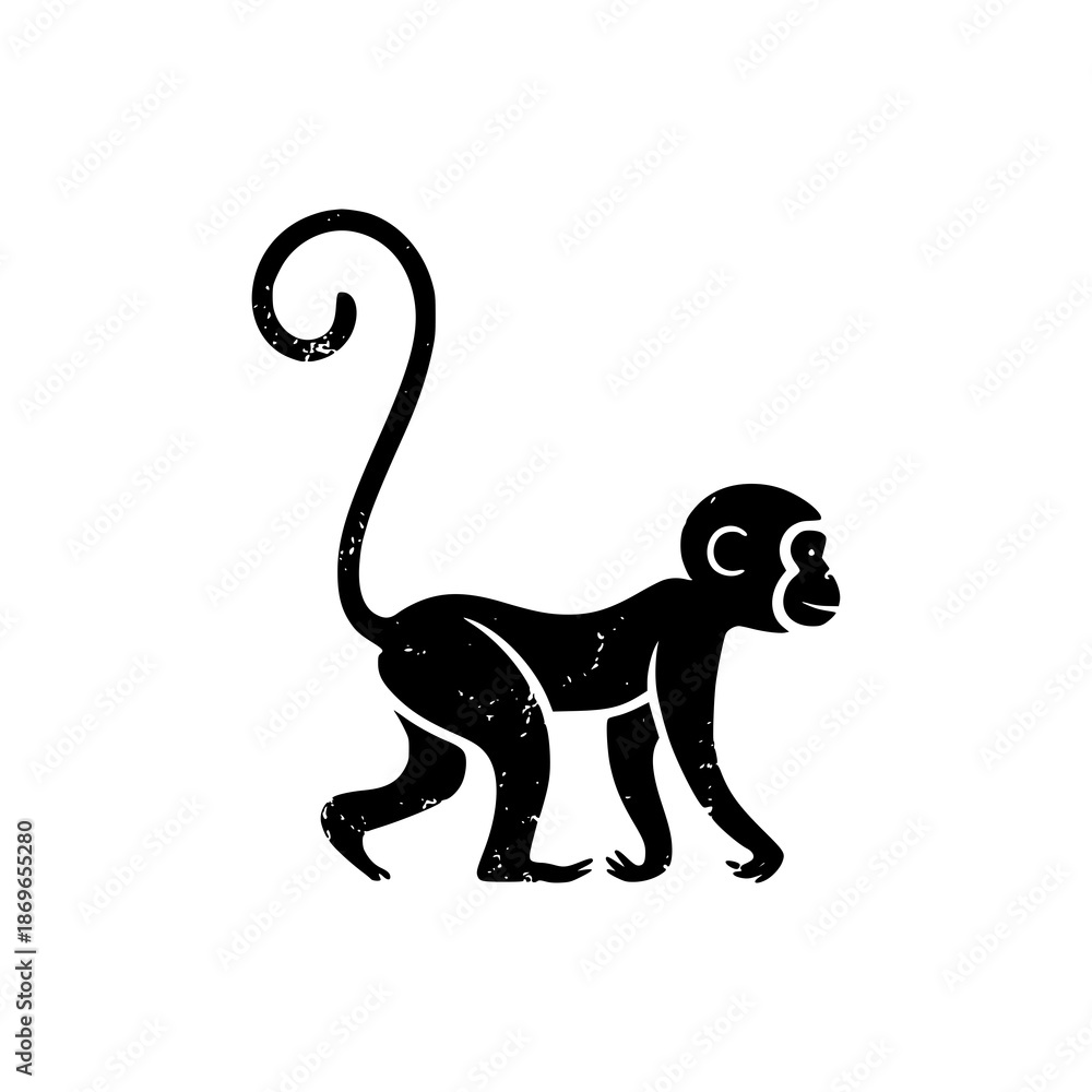 Fototapeta premium Stunning black monkey illustration with curly tail and white highlights