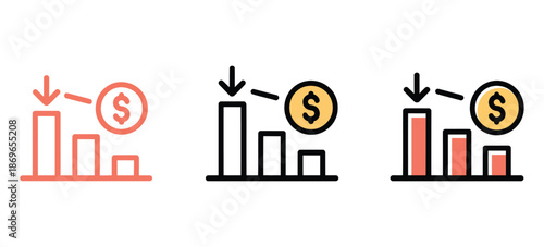 Losses icon design, white background vector illustration depicting financial losses, declining graphs, negative business outcomes, and risk indicators for business, finance, and professional design